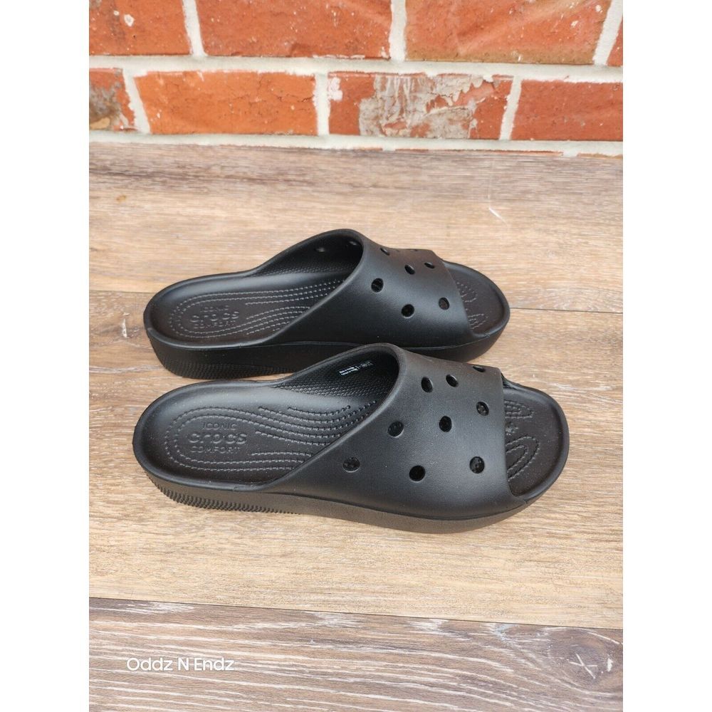Iconic Crocs Comfort Black Unisex Slide Sandals‎ Rubber Slip-Resistant Size 9